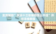 实测辅助”友玩十三张开挂控制好牌器(透视)辅助软件教程