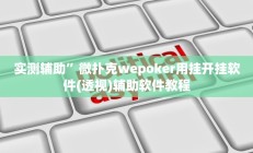 实测辅助”微扑克wepoker用挂开挂软件(透视)辅助软件教程