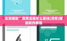 实测辅助”西南互娱怎么装挂(透视)辅助软件教程