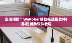 实测辅助”WePoker辅助挂透视软件(透视)辅助软件教程