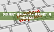 实测辅助”德州wepoker辅助开挂”开挂详细教程