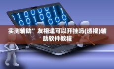 实测辅助”友相逢可以开挂吗(透视)辅助软件教程