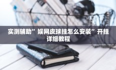 实测辅助”娱网皮球挂怎么安装”开挂详细教程