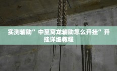 实测辅助”中至窝龙辅助怎么开挂”开挂详细教程