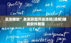 实测辅助”友友联盟开挂透视(透视)辅助软件教程
