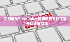 实测辅助”WePoker德州透视开挂下载”开挂详细教程