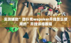 实测辅助”微扑克wepoker开挂怎么使用的”开挂详细教程
