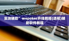 实测辅助”wepoker开挂教程(透视)辅助软件教程