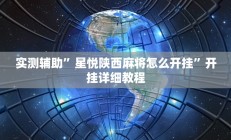 实测辅助”星悦陕西麻将怎么开挂”开挂详细教程