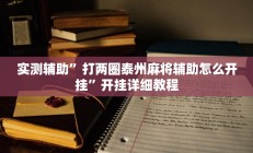 实测辅助”打两圈泰州麻将辅助怎么开挂”开挂详细教程
