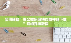 实测辅助”天天十三水怎么开挂”详细开挂教程