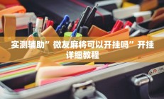 实测辅助”微友麻将可以开挂吗”开挂详细教程