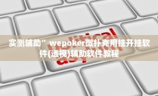 实测辅助”wepoker微扑克用挂开挂软件(透视)辅助软件教程