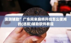 实测辅助”广东闲来麻将开挂怎么使用的(透视)辅助软件教程